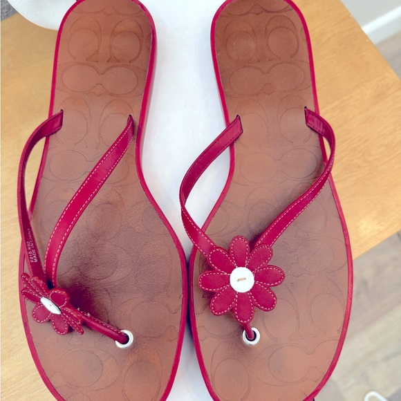 Coach leather red daisy sandals - Picture 5 of 6